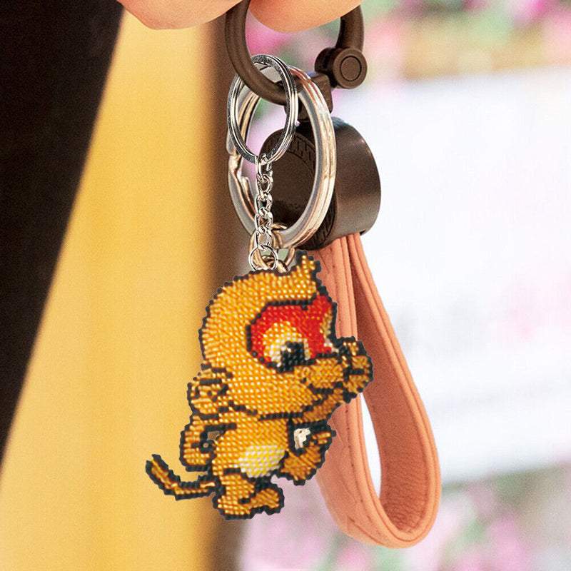 Stamped Key Ring Pendant Art DIY Chinese Zodiac Bead Cross Stitch Keychain Kit