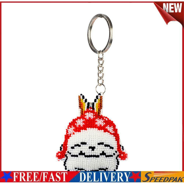 Bead Cross Stitch DIY Handmade Stamp Needlework Keychain Kit (y-058 Rabbit) #F