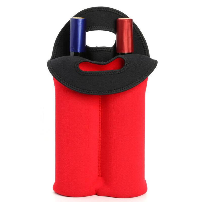 Neoprene Wine Bottle Cooler Double Bottle Protective Sleeve Holder (Red) Newly
