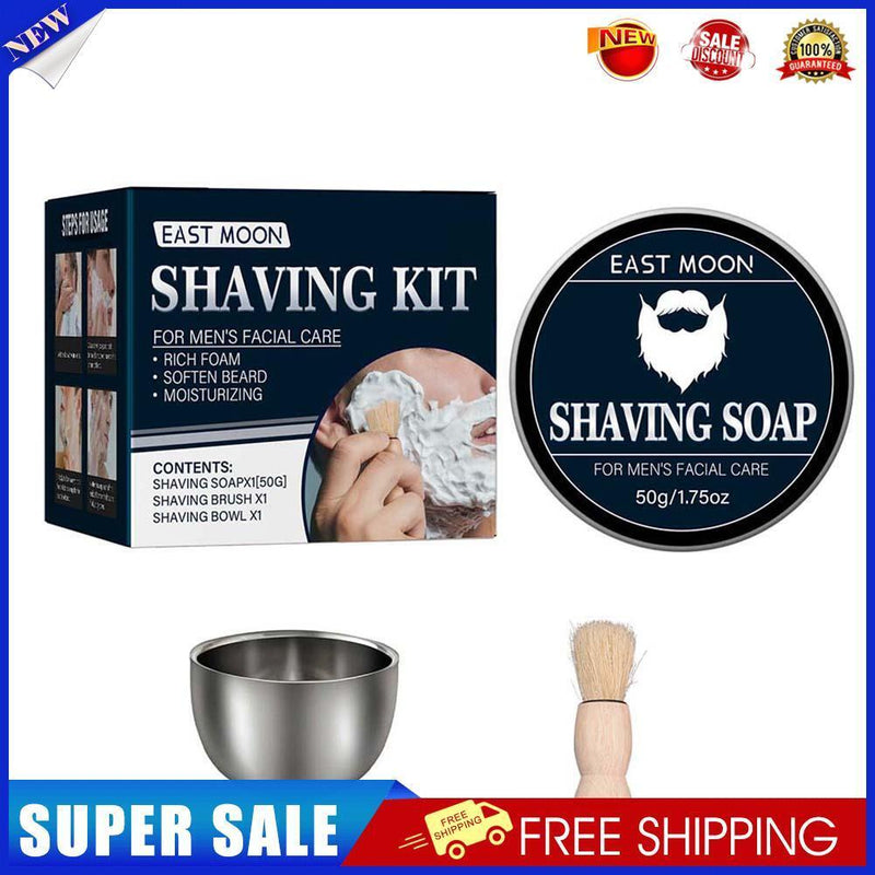 3pcs Shaving Soap Kit with Shaver Brush Bowl Facial Beard Cleaning for Men