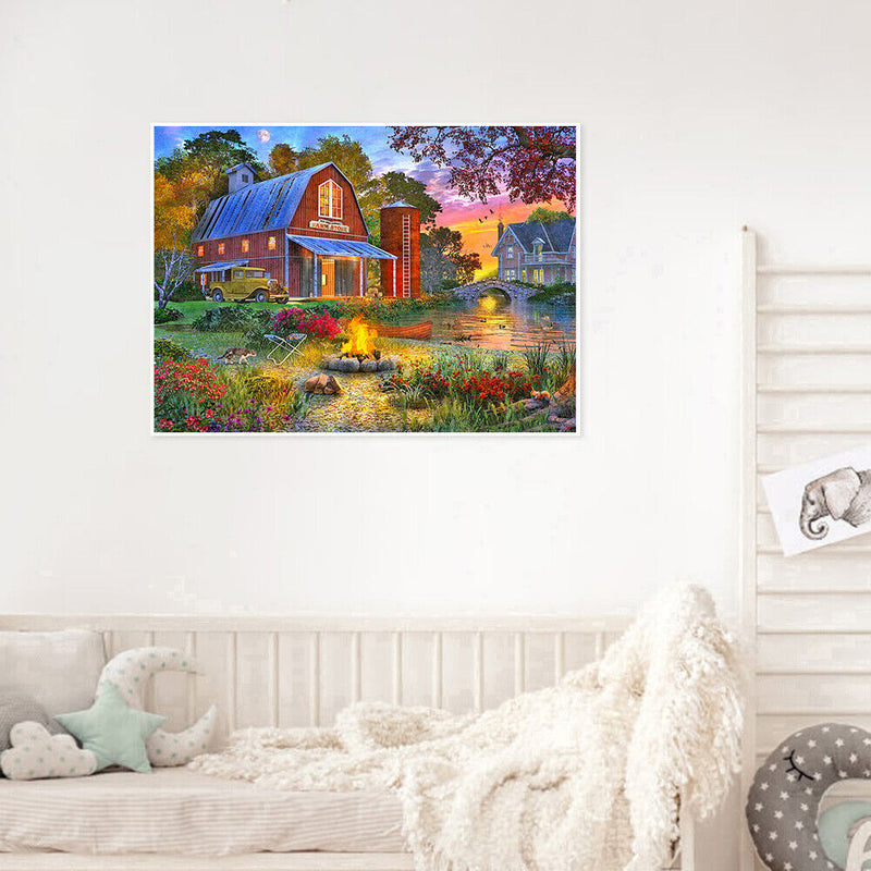 DIY Small Town Scenery Oil Paint by Numbers Coded Hand Painted Acrylic Drawin
