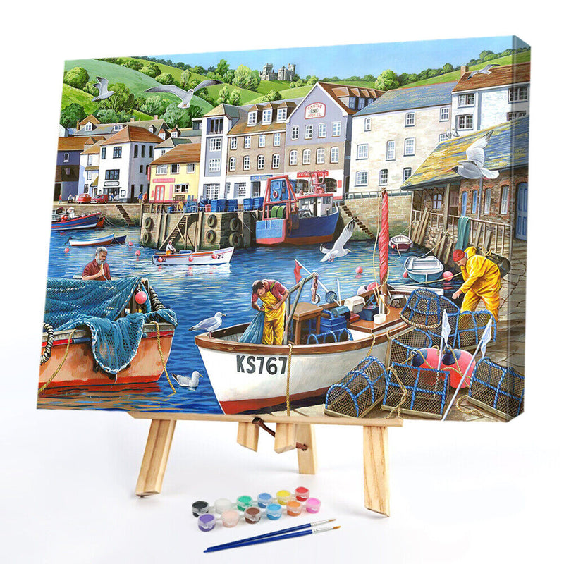 Street Houses Canvas Paint By Numbers Oil Hand Painted Drawing Kit Home Decor