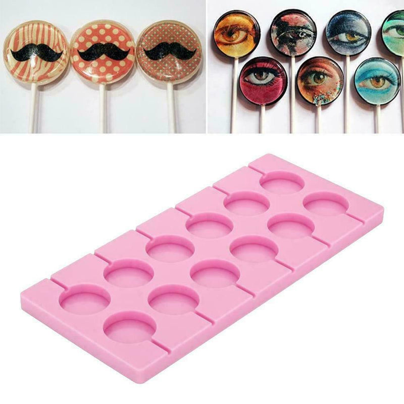 12 Round shape Baking Silicone Lollipop Mold Tray Candy Chocolate Sweet W3Y1