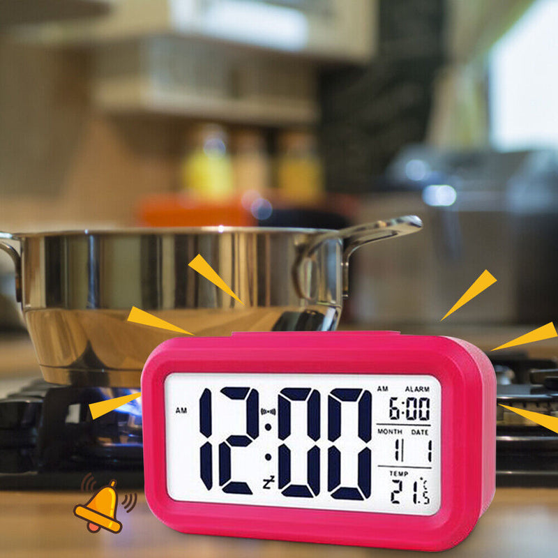 Temperature Alarm Clock LED Digital Backlight Calendar Snooze Clock (Red)