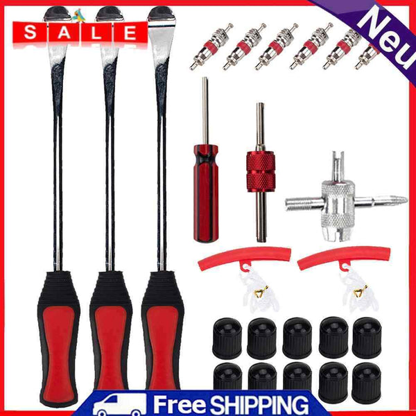 24pcs/set Car Bike Tire Spoons Levers Red Rim Protectors Caps Cores Tools Kit