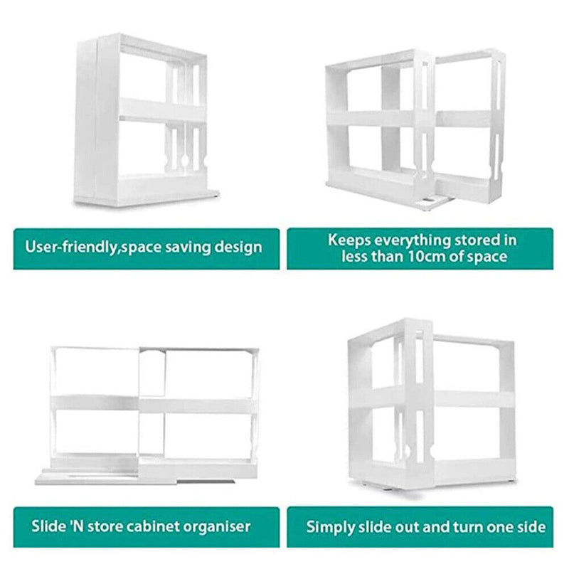 2 Layers Multi-Function Rotating Storage Rack Kitchen Cabinet Spice Holder Newly