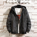 Teenager Boy Long-Sleeves Men Windbreaker Winter Zipper Coat (Black 2XL)