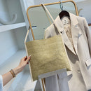 Women Beach Handbags Large Capacity Shoulder Straw Leather Totes (White)