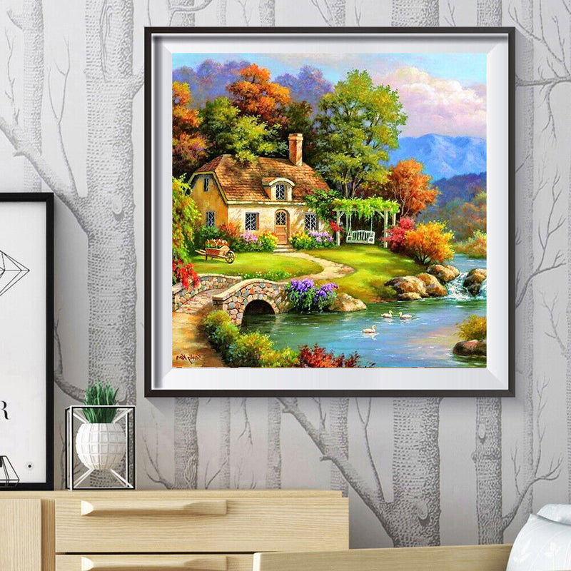 5D DIY Full Round Drill Relaxing Village Diamond Painting Cross Stitch Mosaic