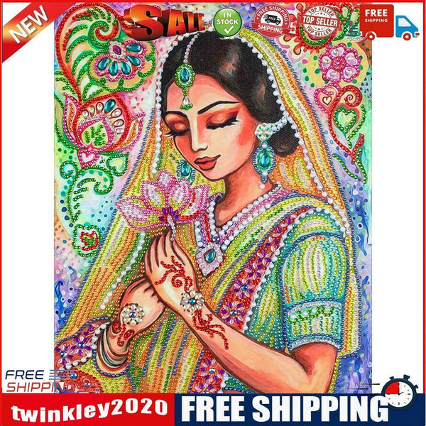 Partial Special Diamond Painting Kit Girl Holding Lotus Rhinestone Picture