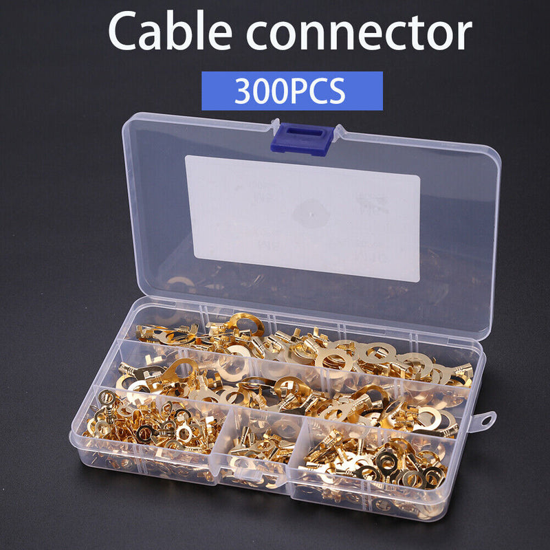 M5/M6/M8/M10 Copper Terminals Ring Lugs Wire Crimp Connector Kit (300pcs) Newly