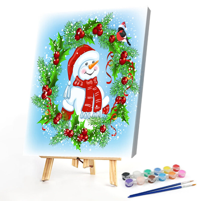 Xmas Snowman Oil Paint By Numbers DIY Coloring Picture Kits for Adults Children