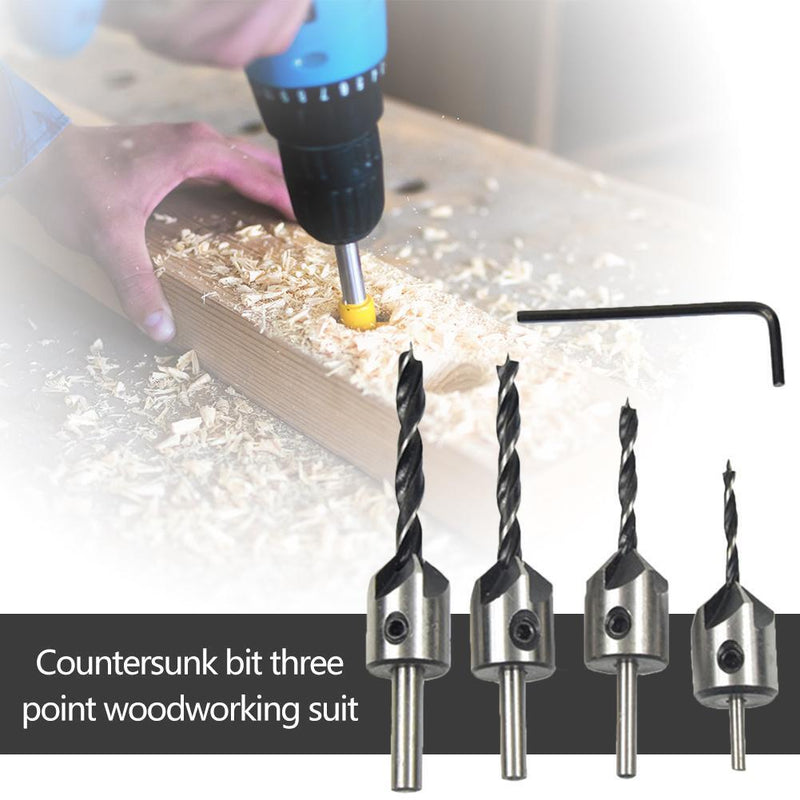 4pcs Countersink Drill Woodworking HSS Drill Bit Kit for Drilling Holes
