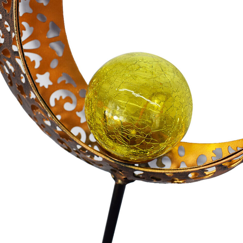 Solar LED Sun Moon Flame Light Retro Iron Landscape Lawn Lamps (B)(Yellow) Newly