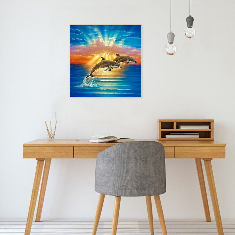 5D Diamond Painting Kit Jumping Dolphin Full Round Drill DIY Mosaic Crafts