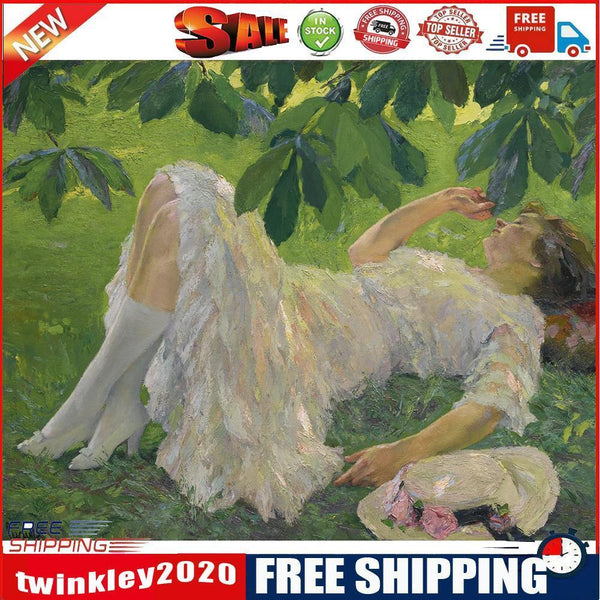 Hand Painted DIY Girl on Grass Oil Canvas Paint By Numbers Drawing Kit