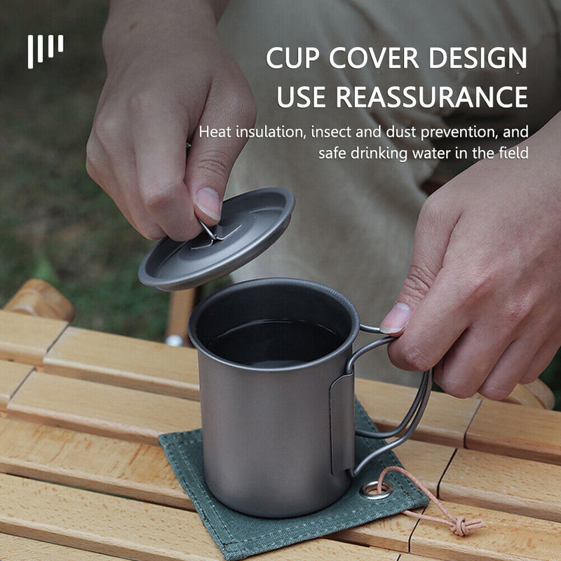 Ultralight Titanium Cup Folding Portable Outdoor Camping Coffee Mugs (L) Newly