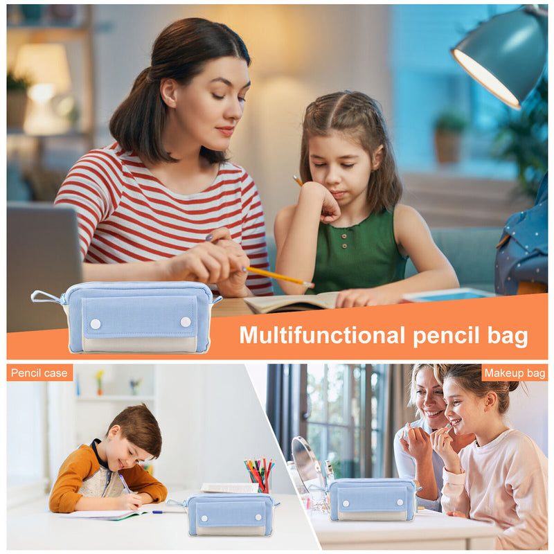 #A Pencil Case Large Capacity Simple Pen Organizer Bag with Zipper (Double Layer