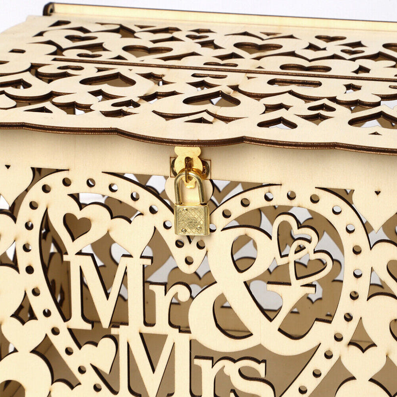 Wood Wedding Card Box DIY Mr Mrs Hollow Love Wedding Supplies Gift (02) Newly