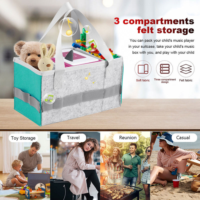 3 Grids Felt Storage Basket - Soft Kid Audio Toys Storage Containers (Blue)