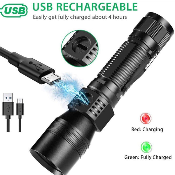 Waterproof Zoomable Torch Lamp USB Charging LED Glare Glashlight Cob Light