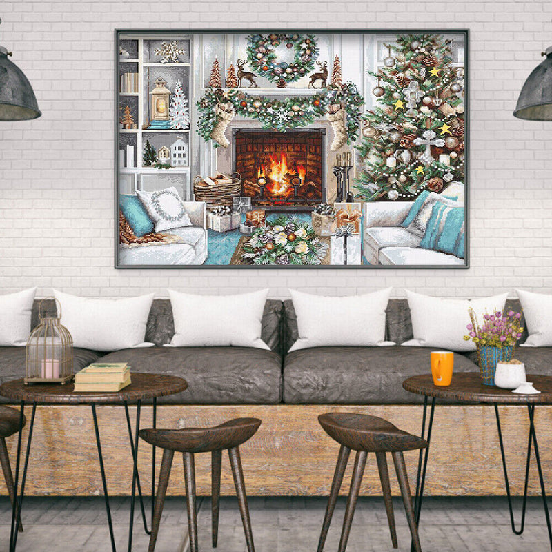 Full Embroidery Christmas 3-Beach 11CT Printed Cross Stitch Cotton DIY Kits