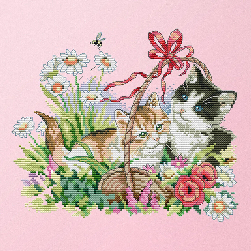 Stamped Cross Stitch Spring Kitties 2-Strand 14CT Embroidery DIY Set (D376)