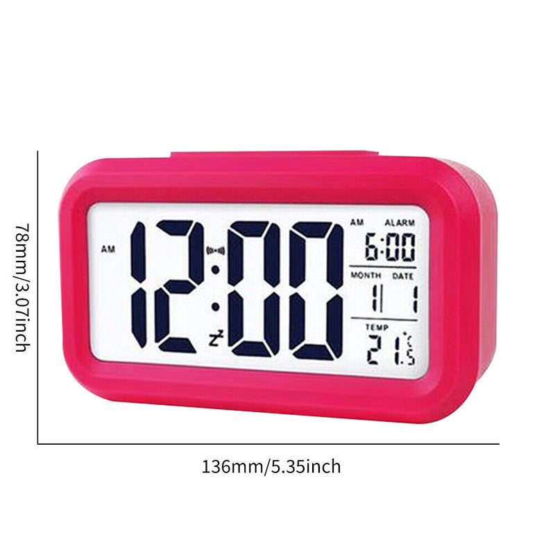Temperature Alarm Clock LED Digital Backlight Calendar Snooze Clock (Red)