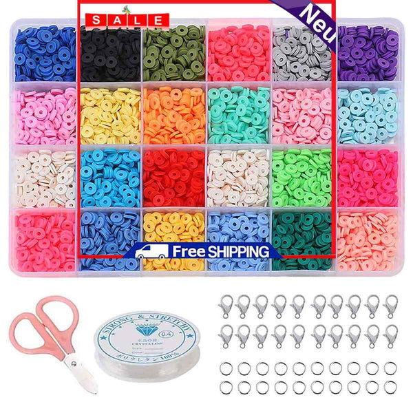 Polymer Clay Beads-Flat Round Spacer Beads DIY Jewelry Marking Kit for Bracelet