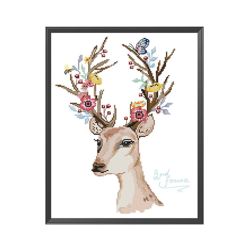 11CT Partial Cross Stitch Lucky Deer Stamped DIY Kits Handmade Cotton Embroidery