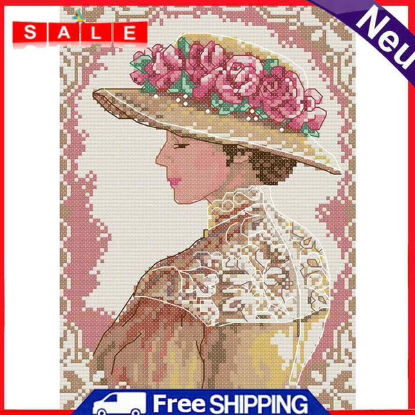 14CT Full Cross Stitch Elegant Lady Stamped DIY Cotton Thread Printed Needlework