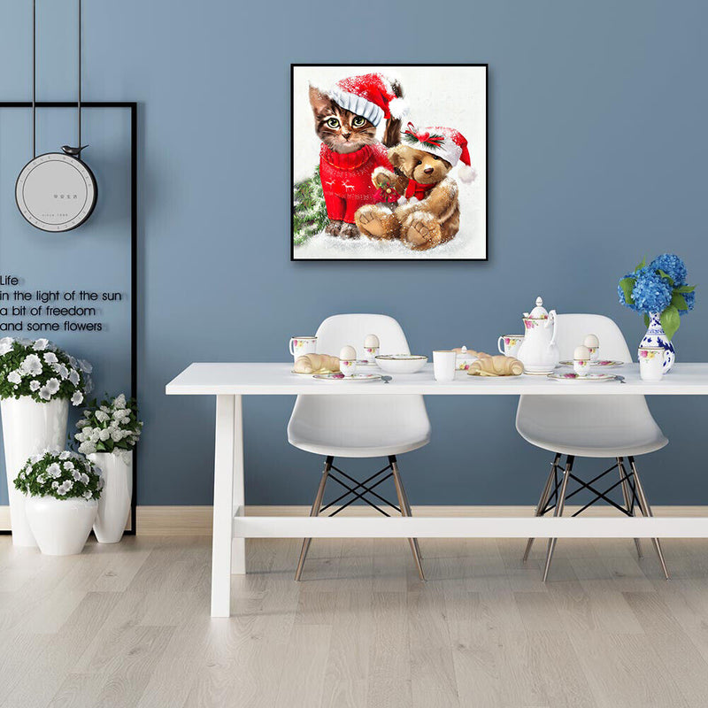 5D Diamond Painting DIY Christmas Cat Bear Rhinestone Picture Craft Wall Poster