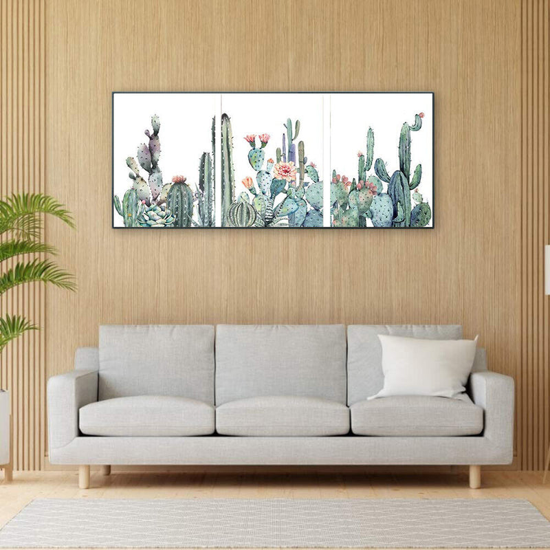 3 Panel Cactus Colouring Oil Canvas Picture DIY Handpainted Paint By Numbers Kit