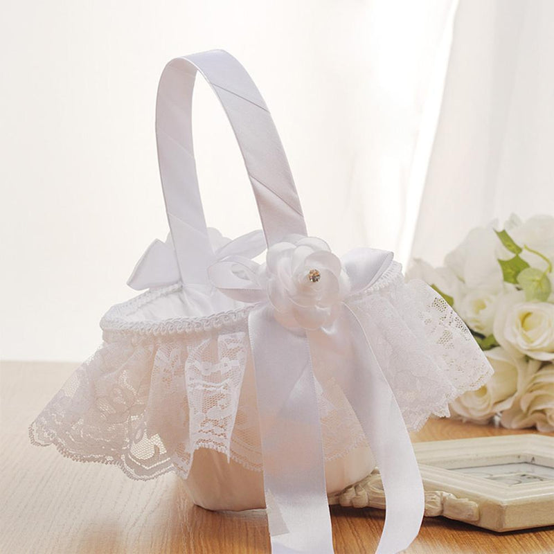 Flower Girls Basket Lace Bowknot Wedding Decoration Storage Container Supplies