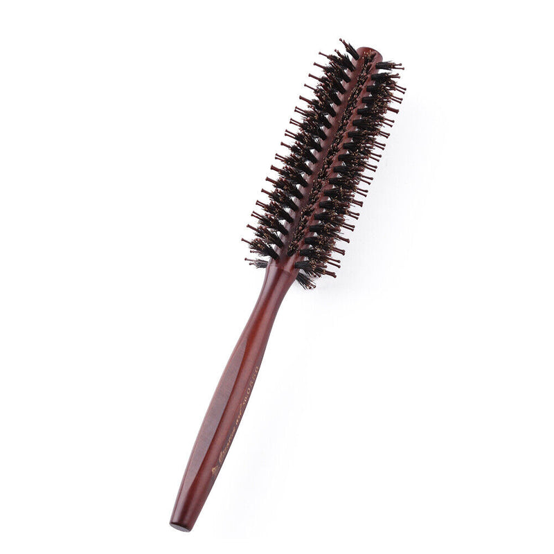 Wooden Handle Curling Hair Comb Boar Bristle Round Hairbrush Hairdressing T