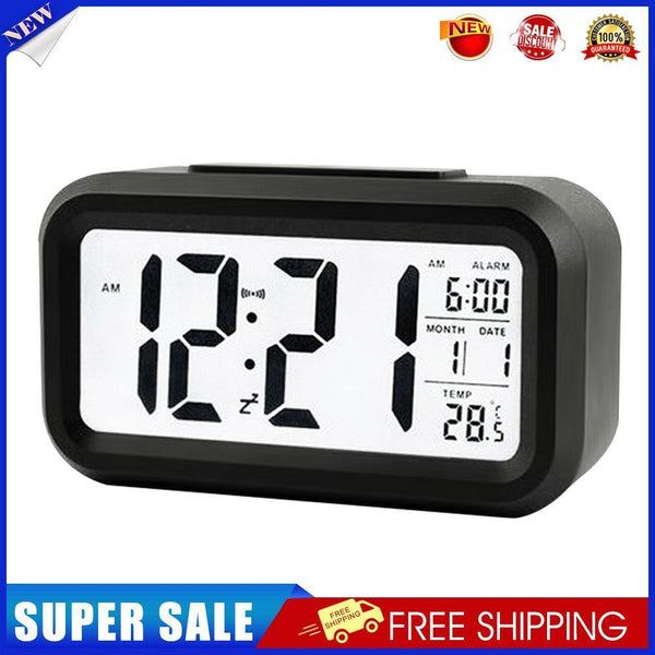 Temperature Alarm Clock LED Digital Backlight Calendar Snooze Clock (Black)