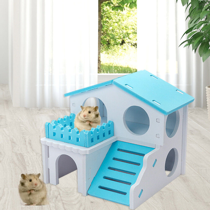 Pet Hamster House with Ladder Nest Log Cabin Animal Sleeping Toys (Blue) Newly