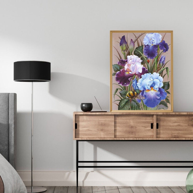 Iris Flowers Colouring Oil Canvas Picture DIY Hand Painted Paint By Numbers Kit