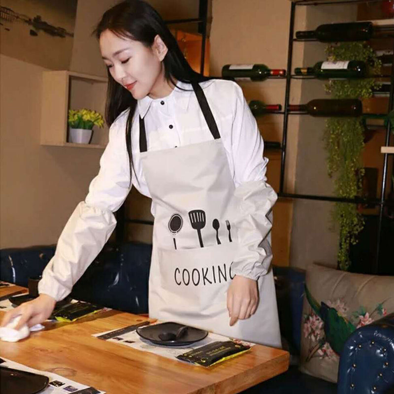 Kitchen Apron Waterproof Oil-Proof Cooking Chef Aprons with Pocket (White) Newly