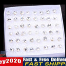 One Set of 24 Pairs Clear Artificial Crystal Allergy Free Earrings Stud Newly