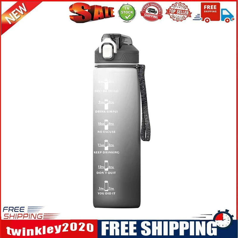 Plastic Water Bottle with Time Marker Sports Leakproof Drink Cup (Grey)