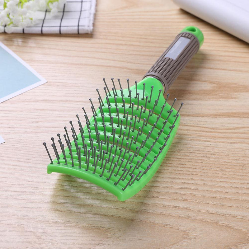 Pro Anti-Static Scalp Massager Hair Brush Curved Row Hairstyle Comb (Green)