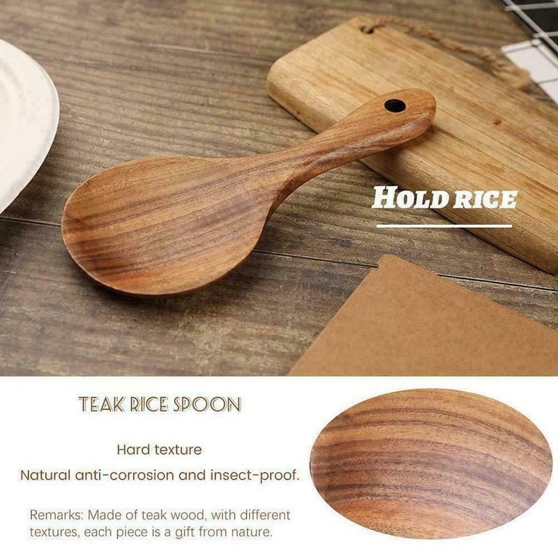 Teak Rice Spoon Set Cooking Spatula Scoop Kitchen Utensils Handle Hot I5U3