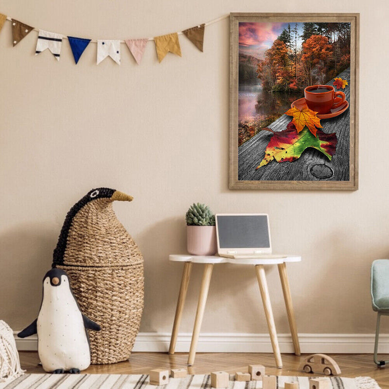 5D Diamond Painting Coffee by the Lake Full Round Drill Rhinestone Kit