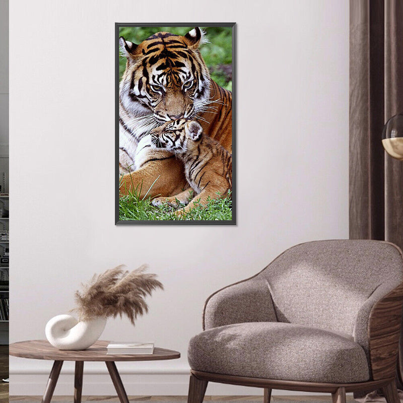 5D DIY Diamond Painting Tiger Mom and Son Full Round Drawing Home Decoration