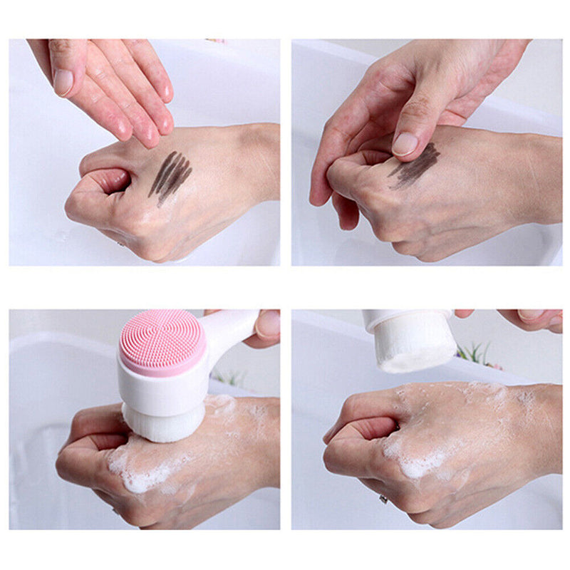 Double Side Silicone Facial Pore Cleanser Brush Portable Massage Skin Scrub