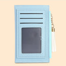 PU Solid Wallet Card Holder Bag Women Tassel Multi-slot Mini Purse (Blue)