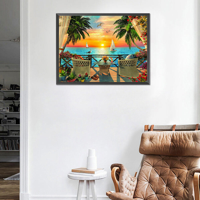 5D Diamond Painting Kit DIY Seaside Sunset Full Square Drill Mosaic Picture Arts