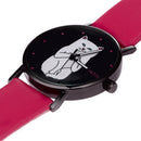 Student Lovely Cat Round Black Crystal Dial Quartz Watch (Rose Red) Newly