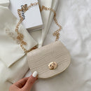 Fashion Stone Pattern PU Crossbody Bag Casual Women Chain Mini Saddle Handbags